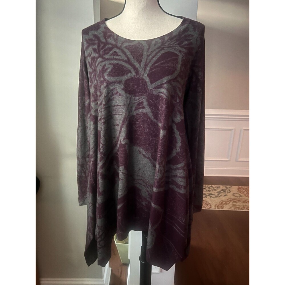 Soft Surroundings Renaissance Swing Burgundy/Gray Tunic Long Sleeve Top Size M